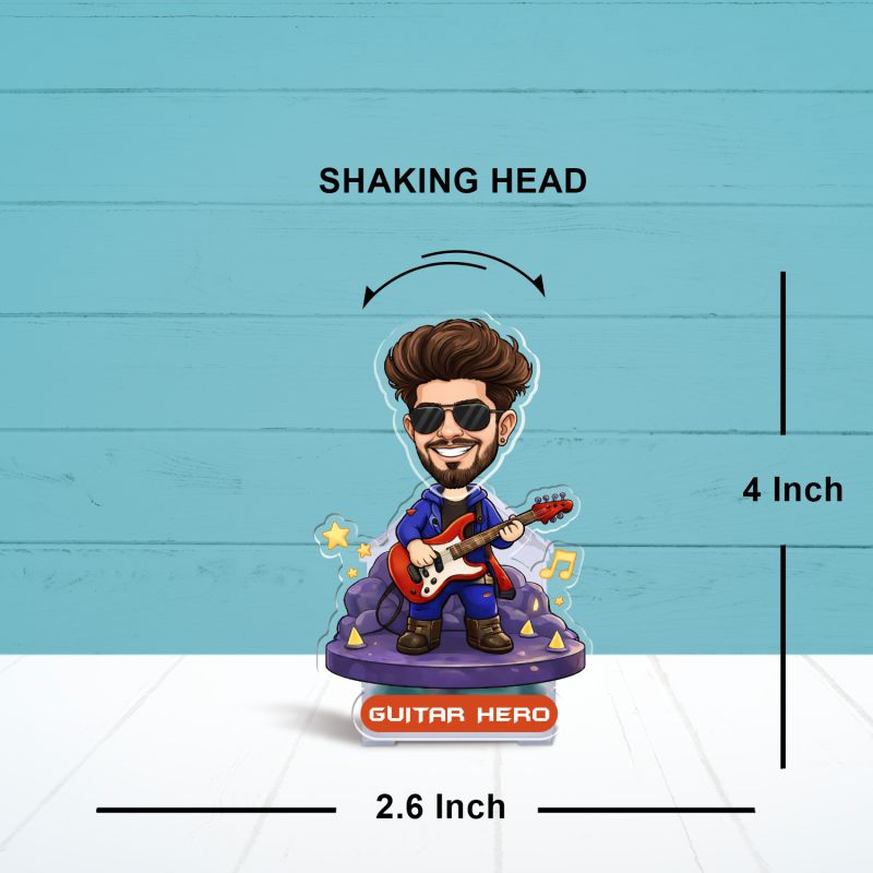 Personalized Guitar Hero Bobblehead Caricature for Home, Living Room & Bedroom Decoration, Battery Powered with Shaking Head Figure Gift for Guitar Lover & Music Lover